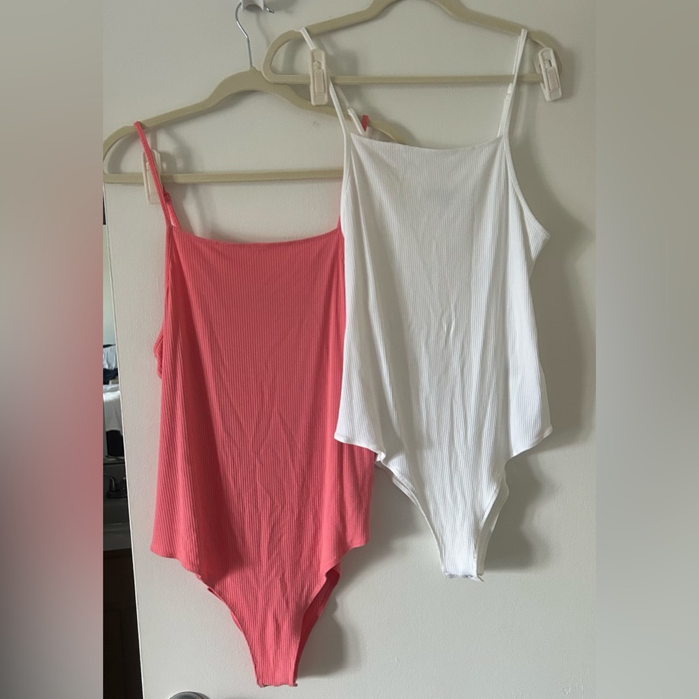 wild fable Ribbed Spaghetti Strap Bodysuits - Coral and White